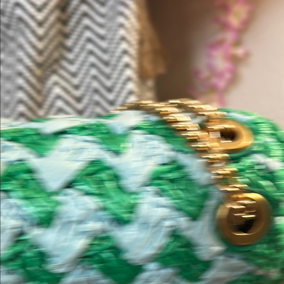 Kate Spade Green and Blue Mini straw Bag with Chevron Pattern - Picture 7 of 13